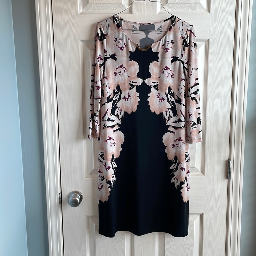 Calvin Klein Size Medium Black and Pink Floral Sheath Dress